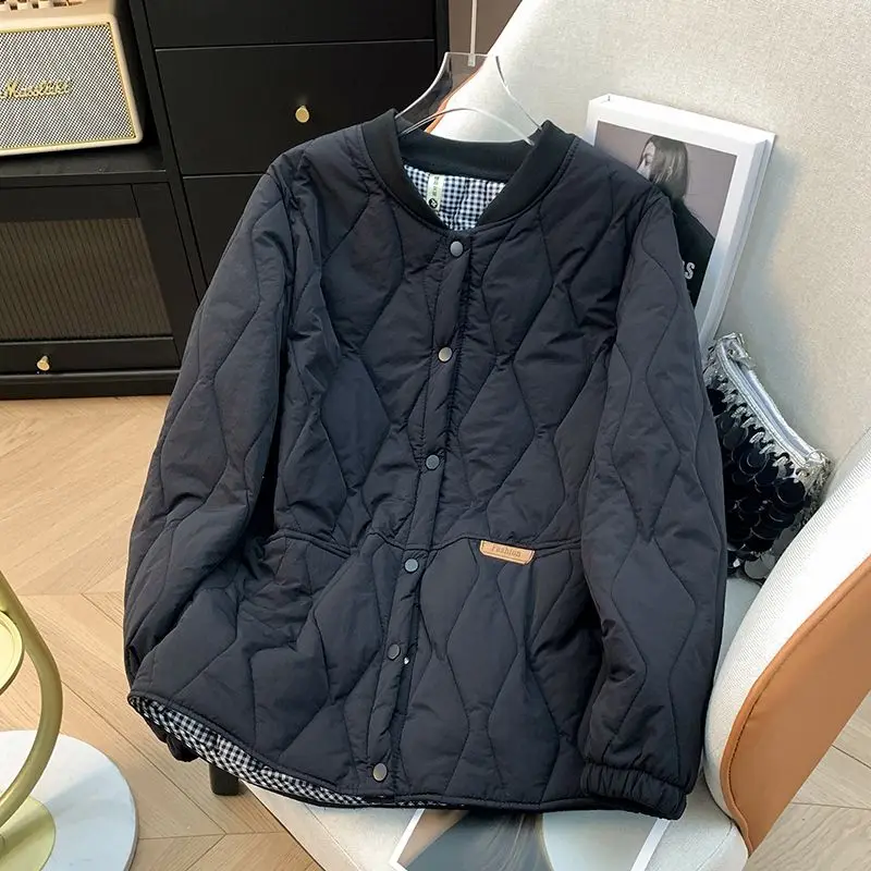 Women Quilted Jacket Baseball Collar Lightweight Cotton Coat Loose Plus Size Winter Outerwear