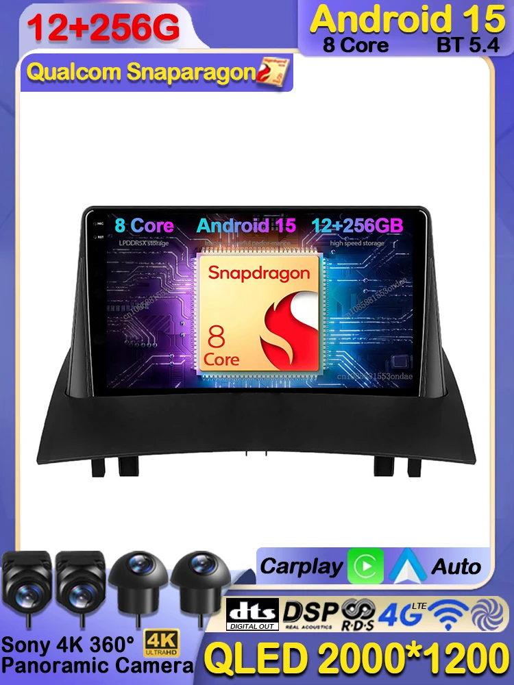 

Car Radio Android 15 For Renault Megane 2 2002-2009 QLED Viedo Player BT Navigation DSP Autoradio 4G LTE Multimedia 5G WIFI DVD