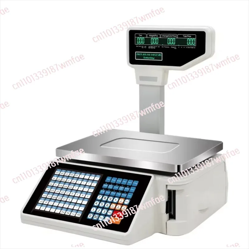 Weighing electronic digital scale with barcode printer for price calculation label printing scale supermarket retail view 3