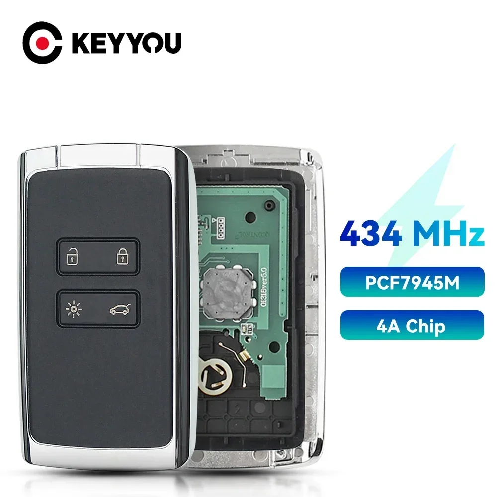KEYYOU With Battery 434mhz Hitag AES 4A PCF945M Chip For Renault Megane 4 Talisman Kadjar Espace Keyless Go Entry Remote Car Key