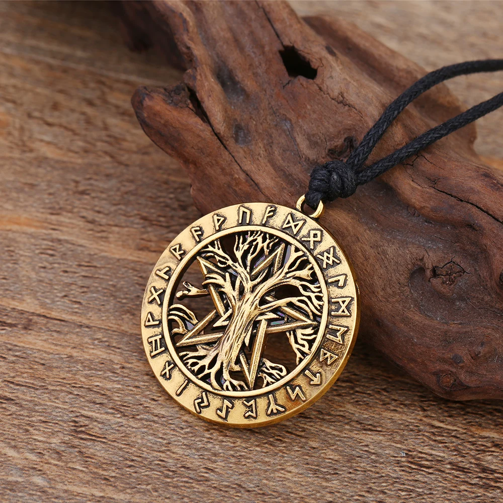 Dawapara Norse Runes Amulet Pendant Necklace Yggdrasil The Tree of Life Pentagram Nordic Talisman Celtics Jewelry