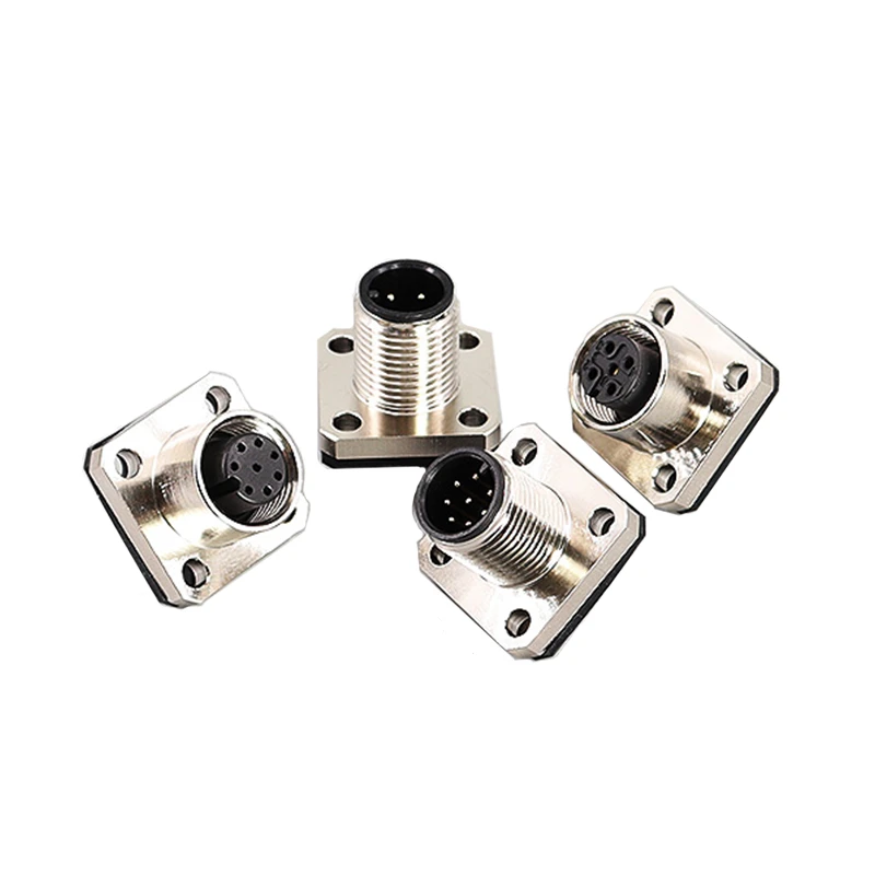 Imagem -02 - Conector do Sensor de Flange Quadrado Plugue Macho e Fêmea Impermeável Acoplamento Roscado Ângulo do Parafuso M12 12 Pinos tipo a 20 Pcs