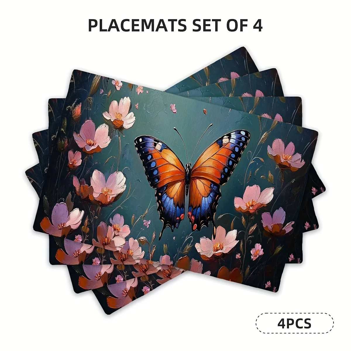 

4/6pcs, Four Seasons Square Placemats, Butterfly Floral Pattern Placemats, Suitable for Holiday Party Decoration, Kitchen Dining