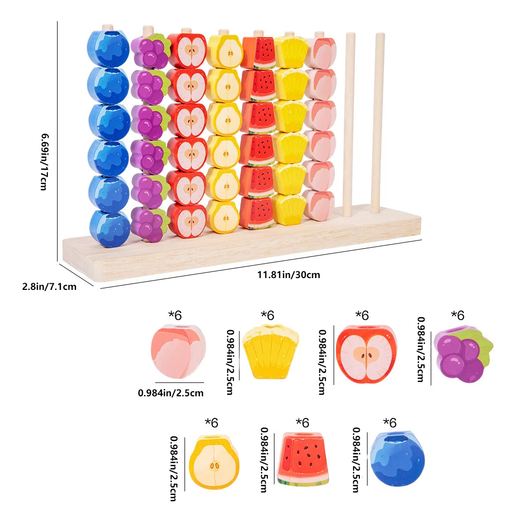 Children's Educational Early Learning Fruit Shaped Ring Game Color Recognition Puzzle Blocks Toy for Kids Cognitive Development