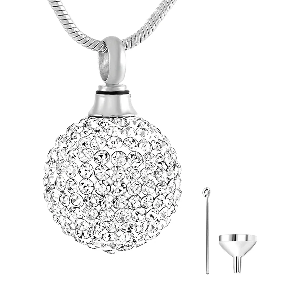 كريستال الكرة جرة قلادة للرماد الفولاذ المقاوم للصدأ كريستال تذكار مجوهرات الحرق التذكارية للرماد قلادة المنجد #1