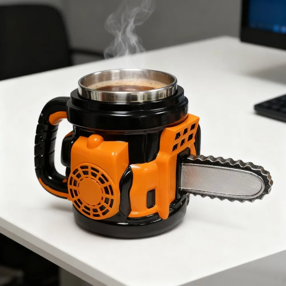 

Кофейная кружка с бензопилой, прочная чашка для воды из нержавеющей стали 304, подарок на день рождения для любителей кофе, мужчины, мужа