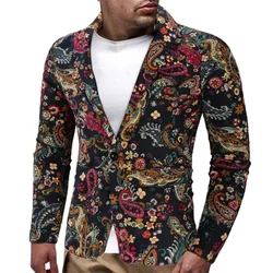 Men Blazer Slim Fit 2025 New European American Men's National Style Printed Suit Men's Casual Single Suit Jacket