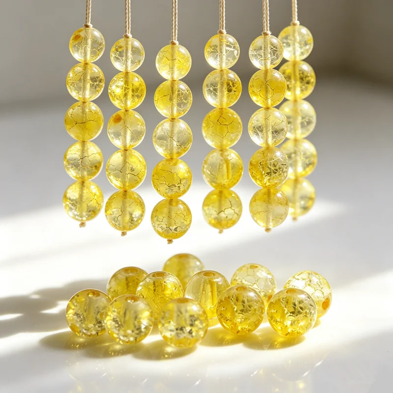 60pcs Yellow Clear crack Round 6mm Glass Crystal Beads DIY Jewelry Accessories Loose beads