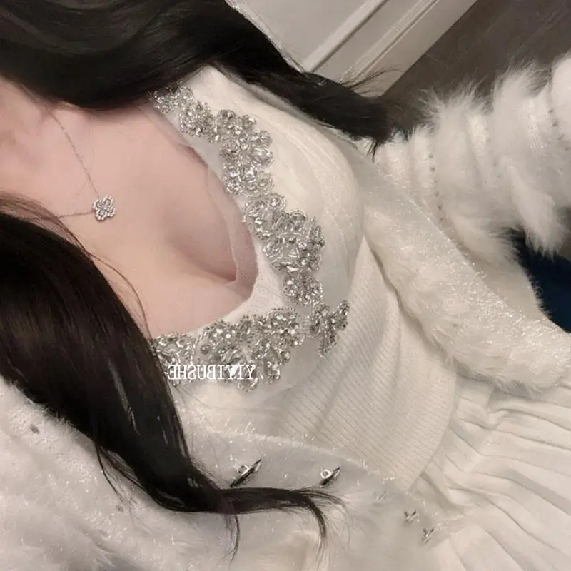 Sexy V-Neck Knitted Crop Top Diamond Embellished Slim Fit Women's Vest U Style LF187 Heavy Duty Fashionable Inner Wear