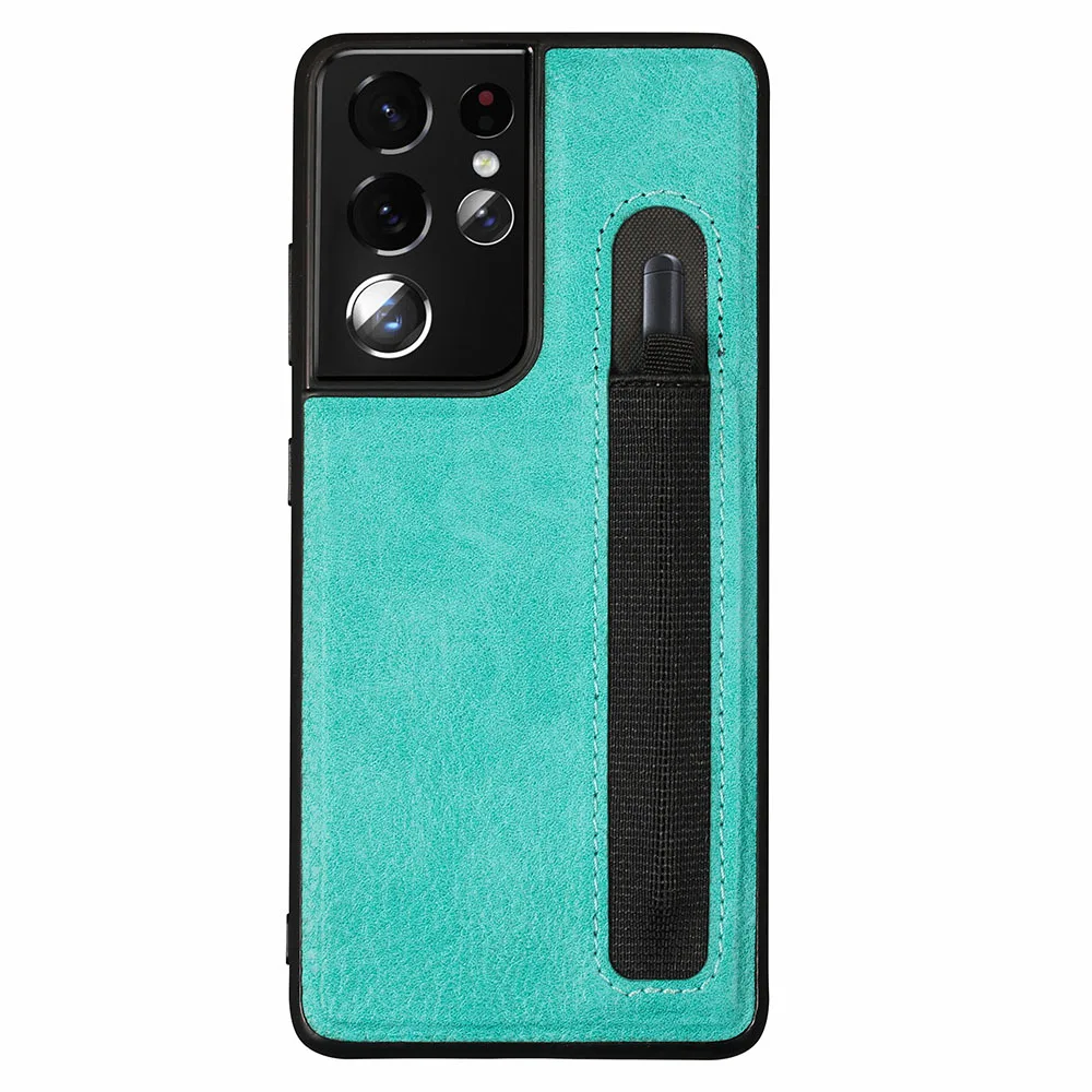 Stylus S-Pen Socket Slot Phone Case For Samsung Galaxy S21 Ultra G9980 G998D G998U Leather Protective Cover with Pocket Holder