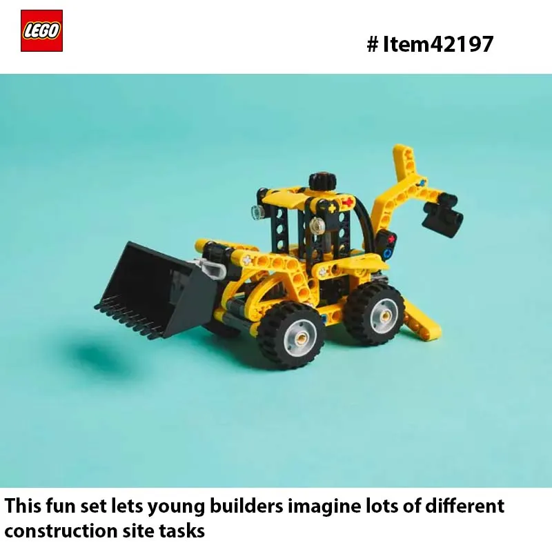 LEGO 42197 Technic graaflaadmachine bouwspeelgoed educatief cadeau-idee met bruikbare ruggraafmachine, schep en outriggers 104 stuks