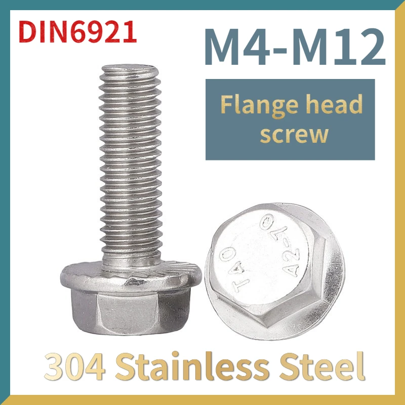 A2-70 304 Stainless Steel Hexagon Head with Serrated Flange Cap Screw Hex Washer Head Bolt DIN6921 M4 M5 M6 M8 M10 M12