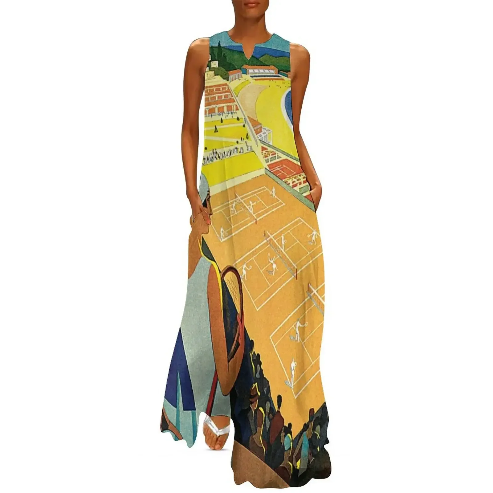

1920s Vintage Monte Carlo Tennis Travel Ad Long Dress luxury evening dresses 2025 summer clothes for women prom clothes Dress