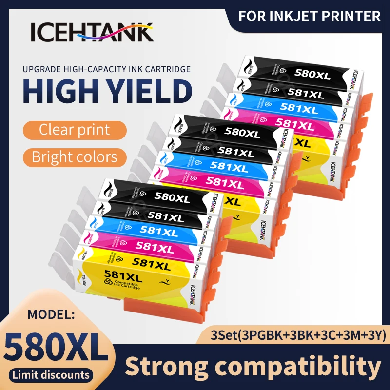 Icehtank 580 XL PGI 581 For Canon PGI580 580XL CLI 581XL Ink Cartridge PixmaTR7550 TR8550 TS6150 TS6151 TS8150 TS9150 Printer