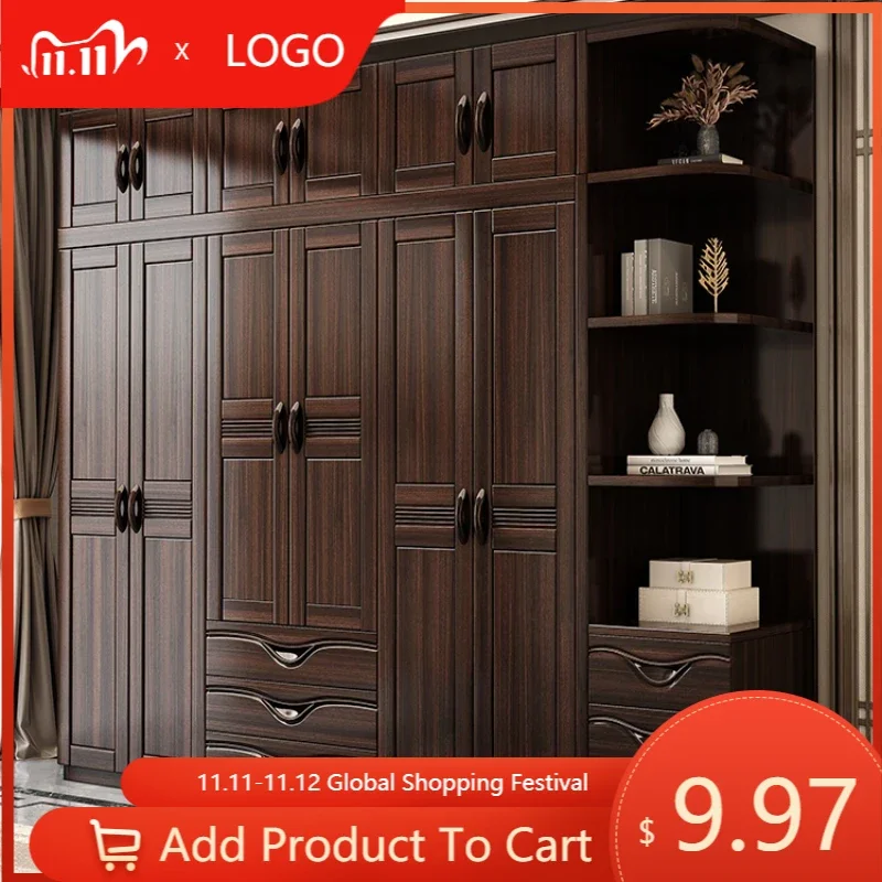 

Nordic Wood Wardrobe Multilayer Luxury Doors Storage Closet Wardrobe Shelves Drawers Armario Ropero Dormitorio Bedroom Furniture