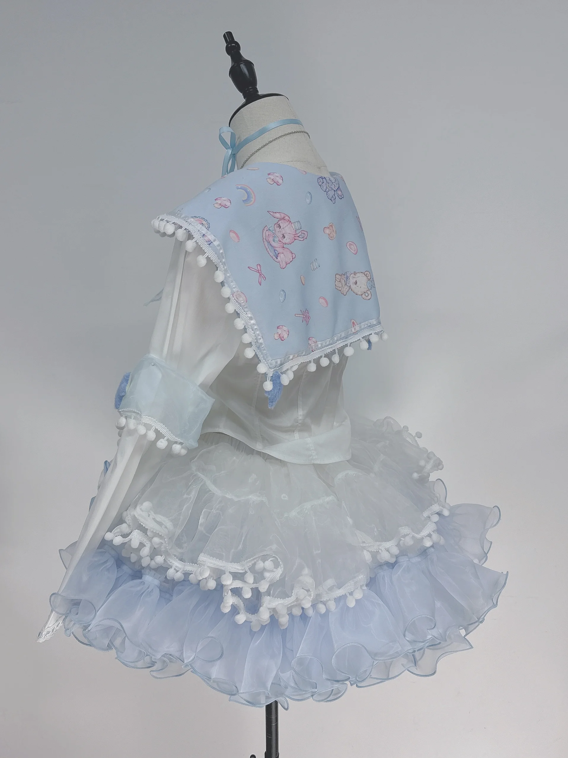 Original Handmade Pink Blue Tiered Skirt Lolita Sweet Girl Women\'s Large Sailor Collar Shirt Super Fairy Gauze Cake Skirt Suit