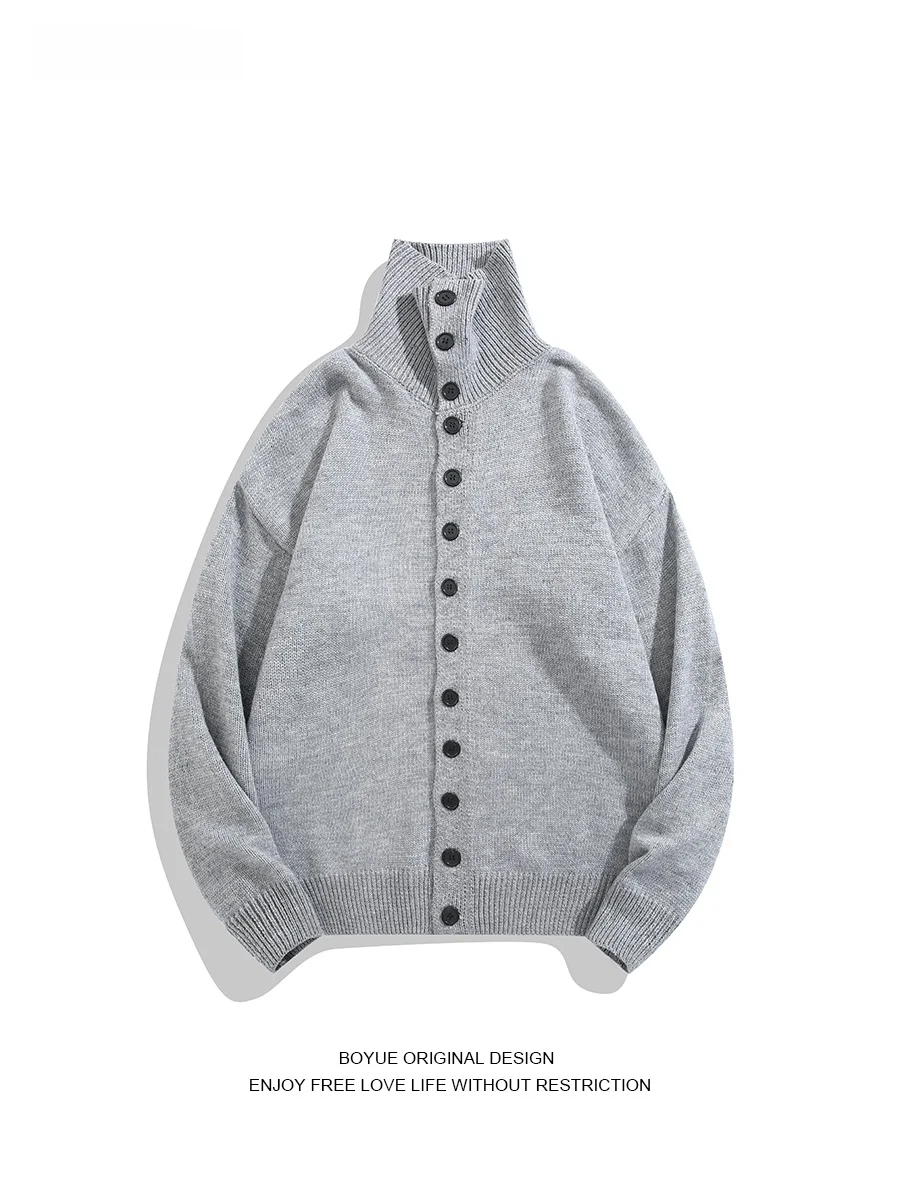 

Boyue Pure Color High Collar Button up Knitted Sweater Casual Faion Soft Sle Men Women Knitted Outerwear Winter Coat