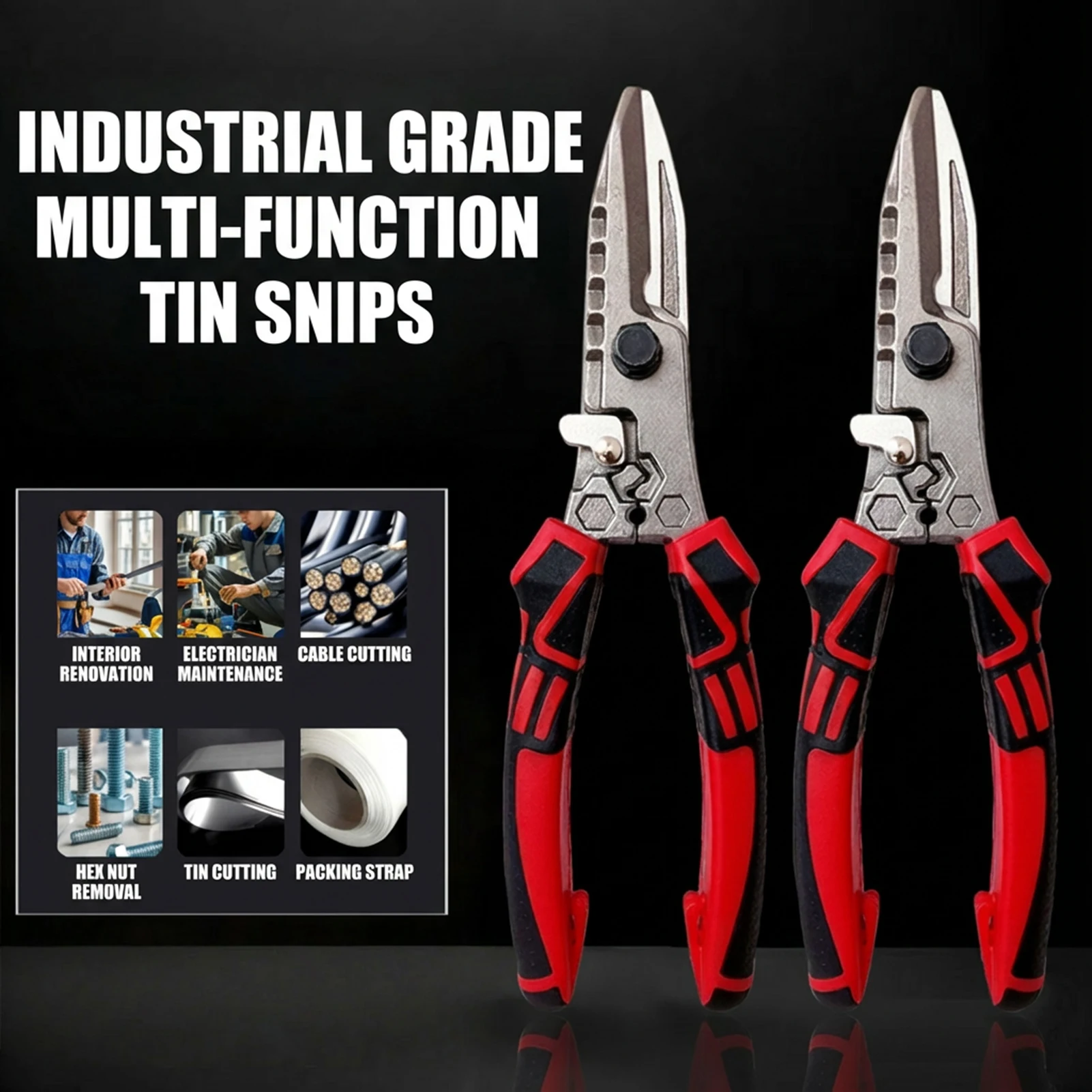 ステンレス鋼スタッドシャー-工業用グレードの頑丈なハサミ、ケーブル銅線用のワイヤーストリッピング機能付き