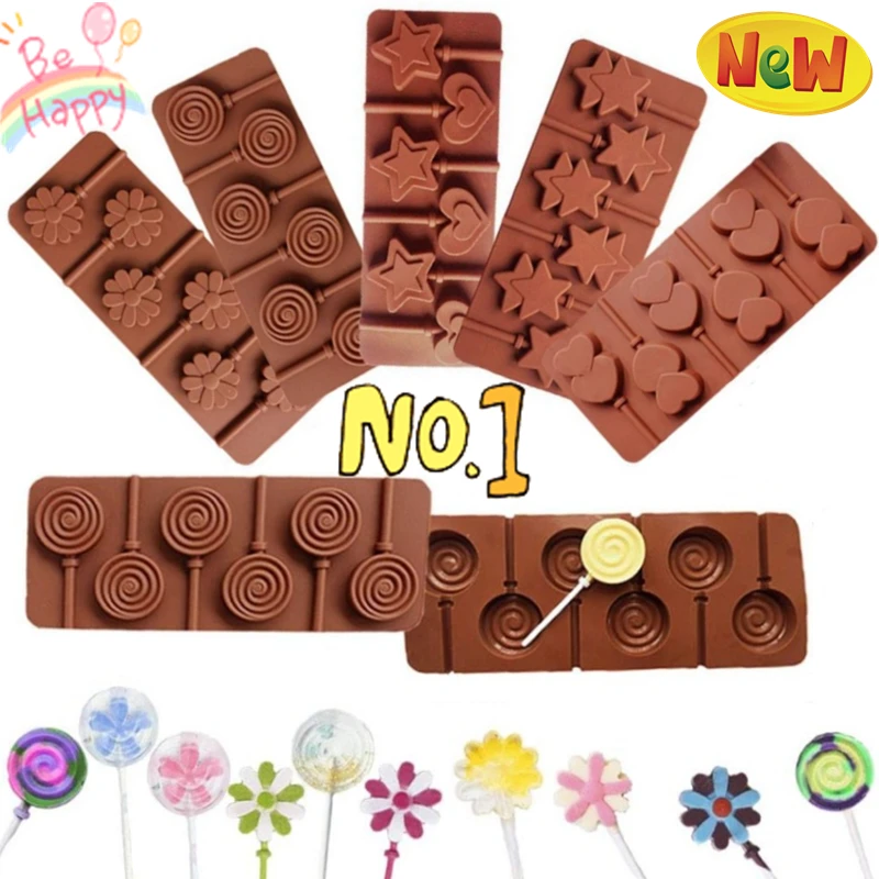 New Cute Flower Round Silicone Lollipop Mold Jelly Candy Chocolate Soap Bakeware Mould Reusable Variety Shapes Cake Decor Tools