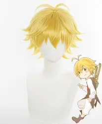 Cosplay Wig Synthetic Short Yellow & Golden Hair with Pre-styled Ahoge Cool Male Anime Performance Wigs