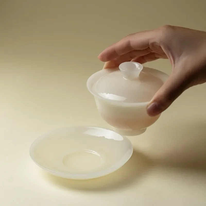 Ice Jade Porcelain Kung Fu Tea Set Three Talent Gaiwan Large Capacity Household Teaware Exquisite Heat Resistant Bowl for