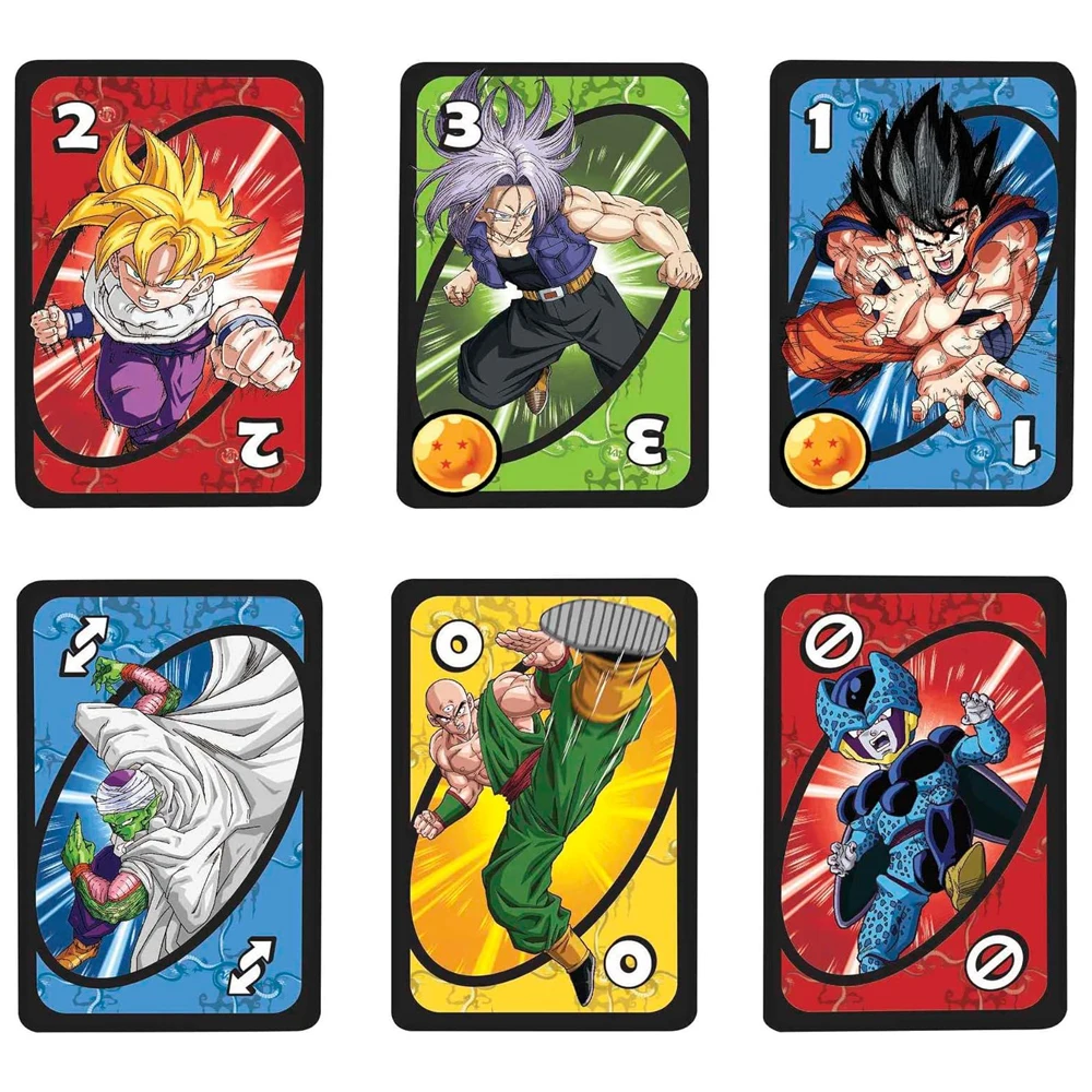 Mattel Games UNO Dragon Ball Z Card Game for Family Night Featuring Tv Show Themed Graphics and a Special Rule for 2-10 Players