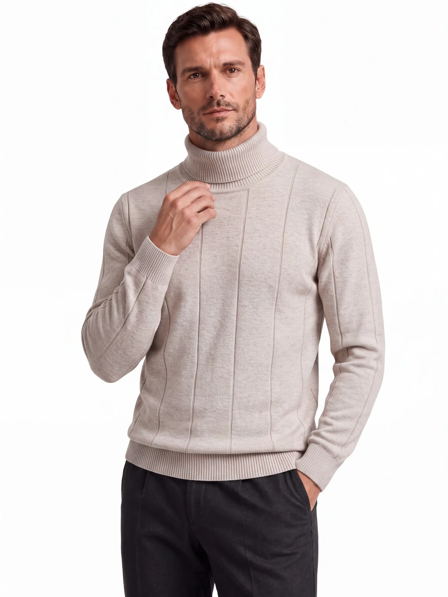 Autumn and winter luxury fashion thick warm sweater men's high collar slim fit men's sweater men's pullover knitted sweater top