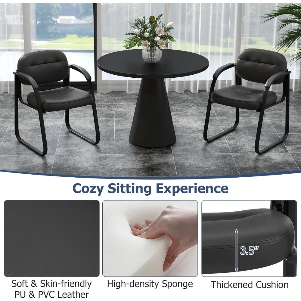 Waiting Room Guest Chairs Set of 2,Office Reception Chairs with Sled Base & Padded Arm Rest,Leather Guest Chair