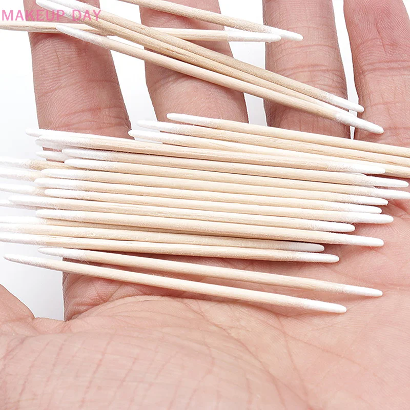 100Pcs Disposable Ultra-small Cotton Swab Brush Lint Free Micro Wood Makeup Brushes Eyelash Extension Glue Removing Tools