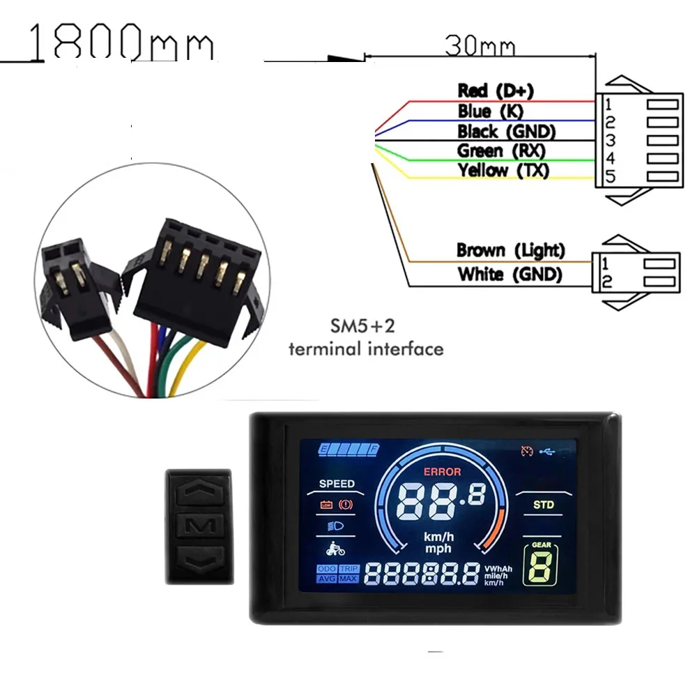 Electric Bicycle Display, LCD Display ABS SW900 Colour Display Meter Control Panel Electric Bicycle Accessories