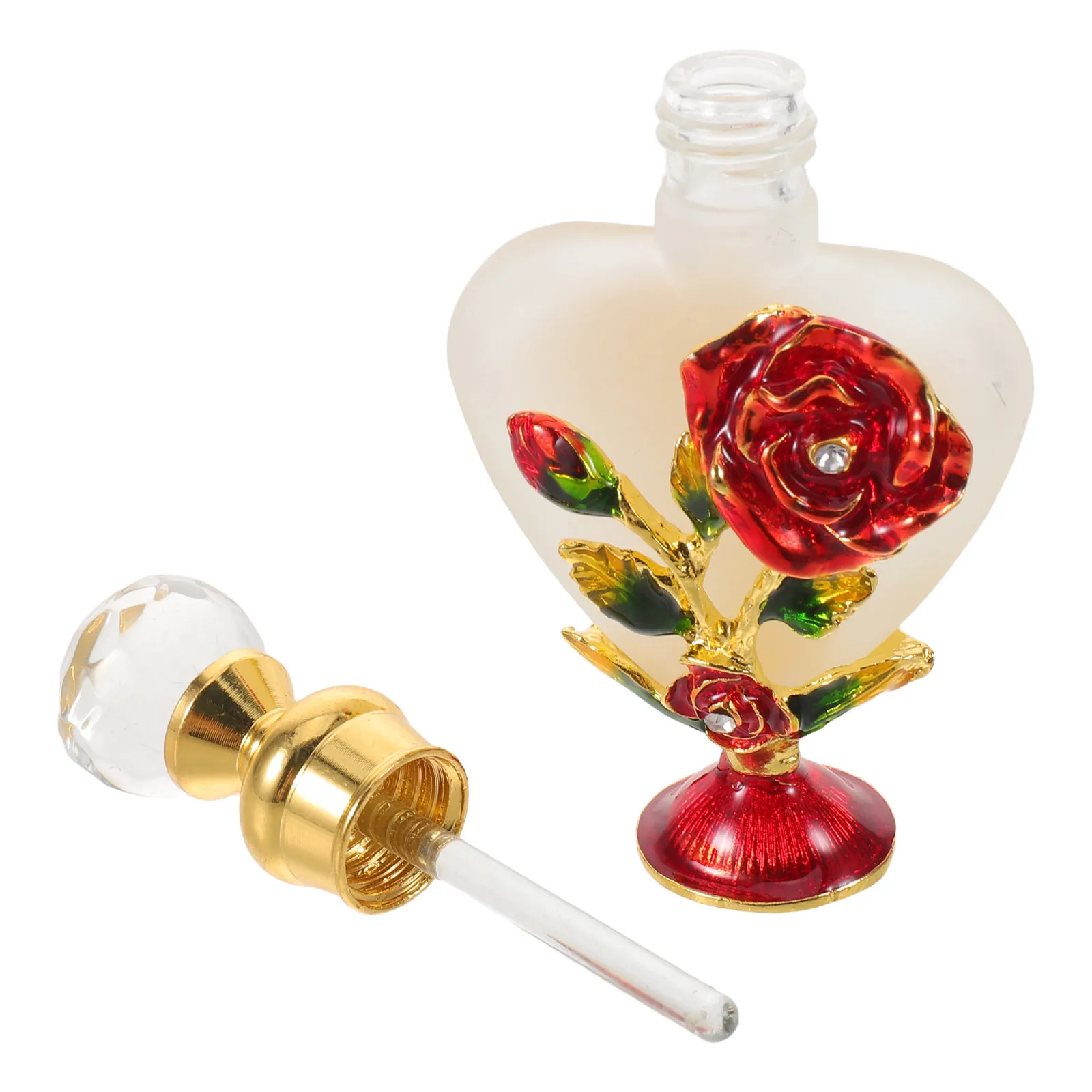 Heart Shaped Glass Perfume Bottle 10Ml Vintage Refillable Essential Oil Dropper Leakproof Vacuum Fragrance Container Small