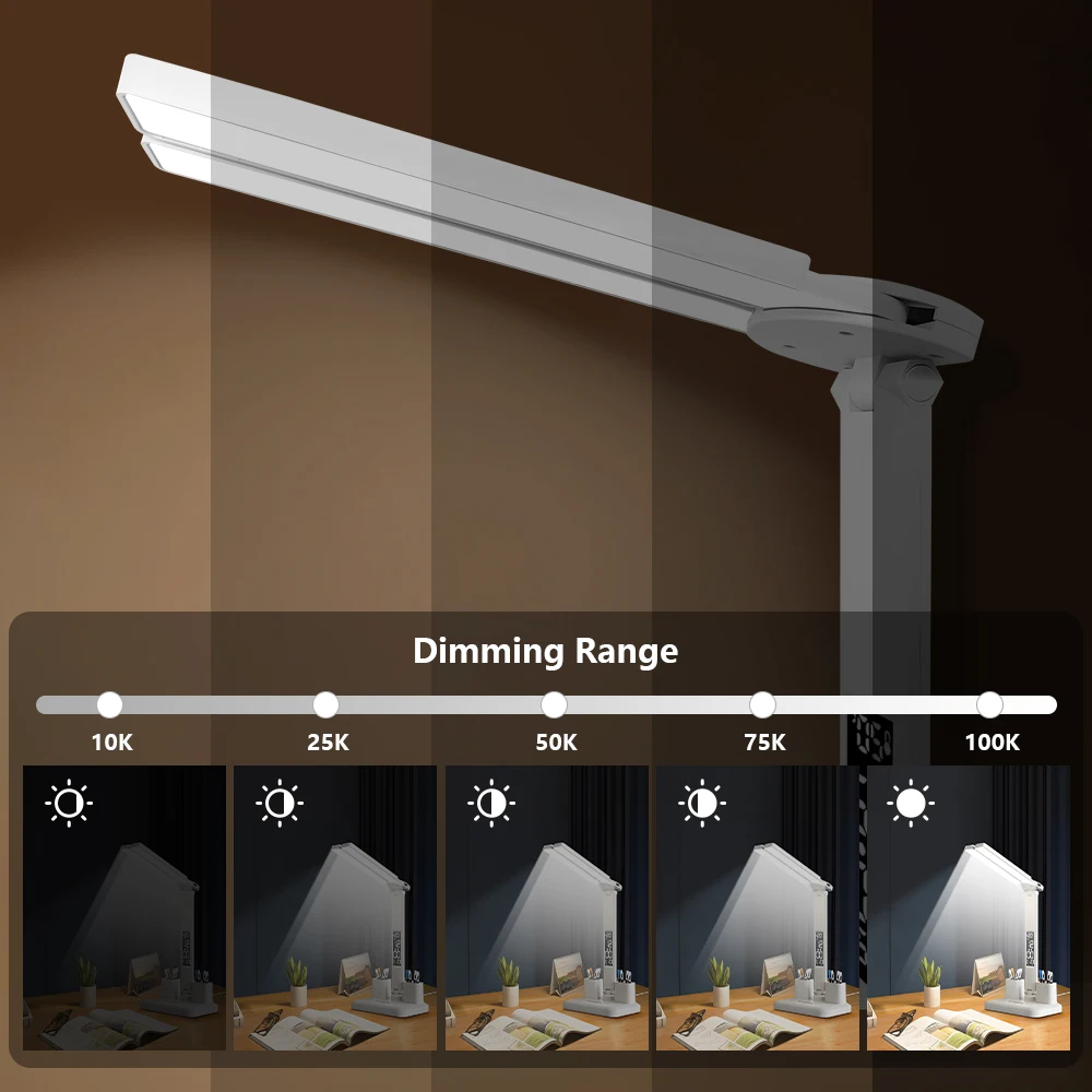 3 Color Foldable Table Lamp Smart Display Clock Desk Lamp Bedroom Decoration Lamp Study Reading Office Night Light LED Desk Lamp