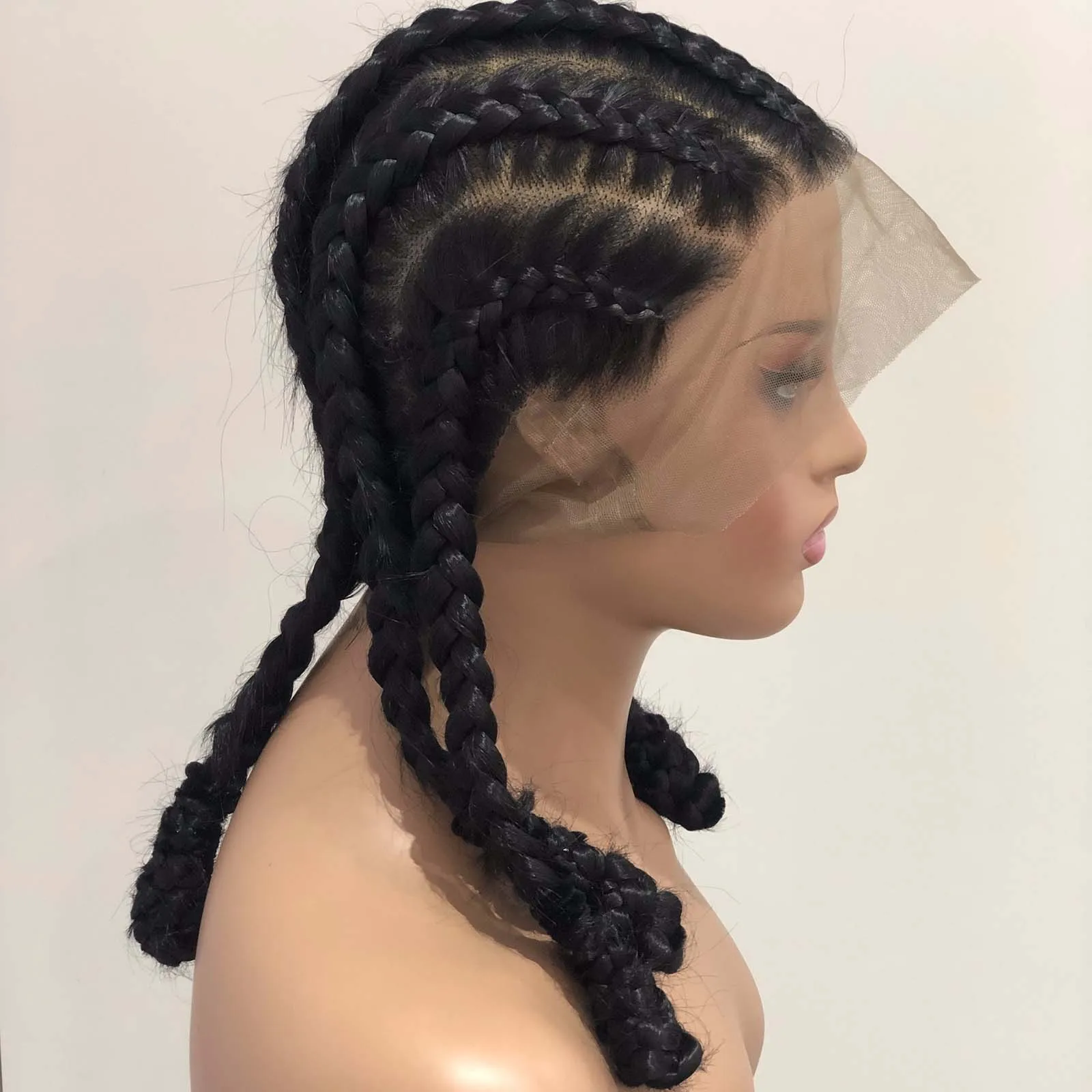 Wig kepang Afrika kotak sintetis kepang renda penuh Wig alami kepang renda depan Wig Cornrow kepang Wig kepang untuk WANITA HITAM