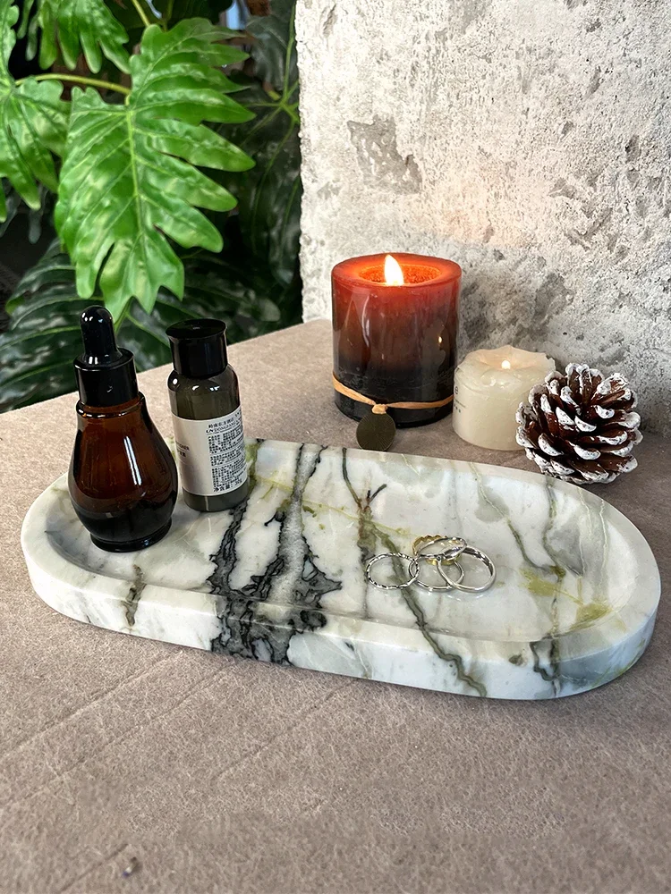 Real Luxurious Marble Vanity Tray for Perfume Candles Jewelry Luxury Calacatta Marble Tray for Home Decor