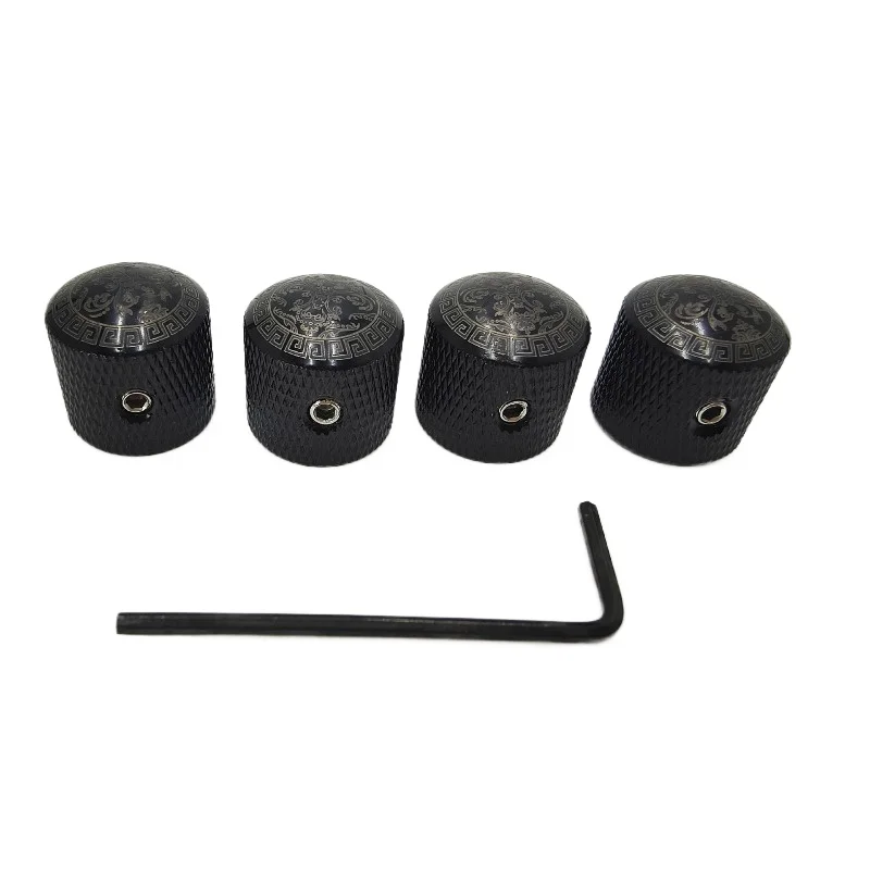 4 Pcs/set Black Engraved Perforated/non-perforated Knob Switch Cap Electric Guitar Bass Metal Volume Switch Cap