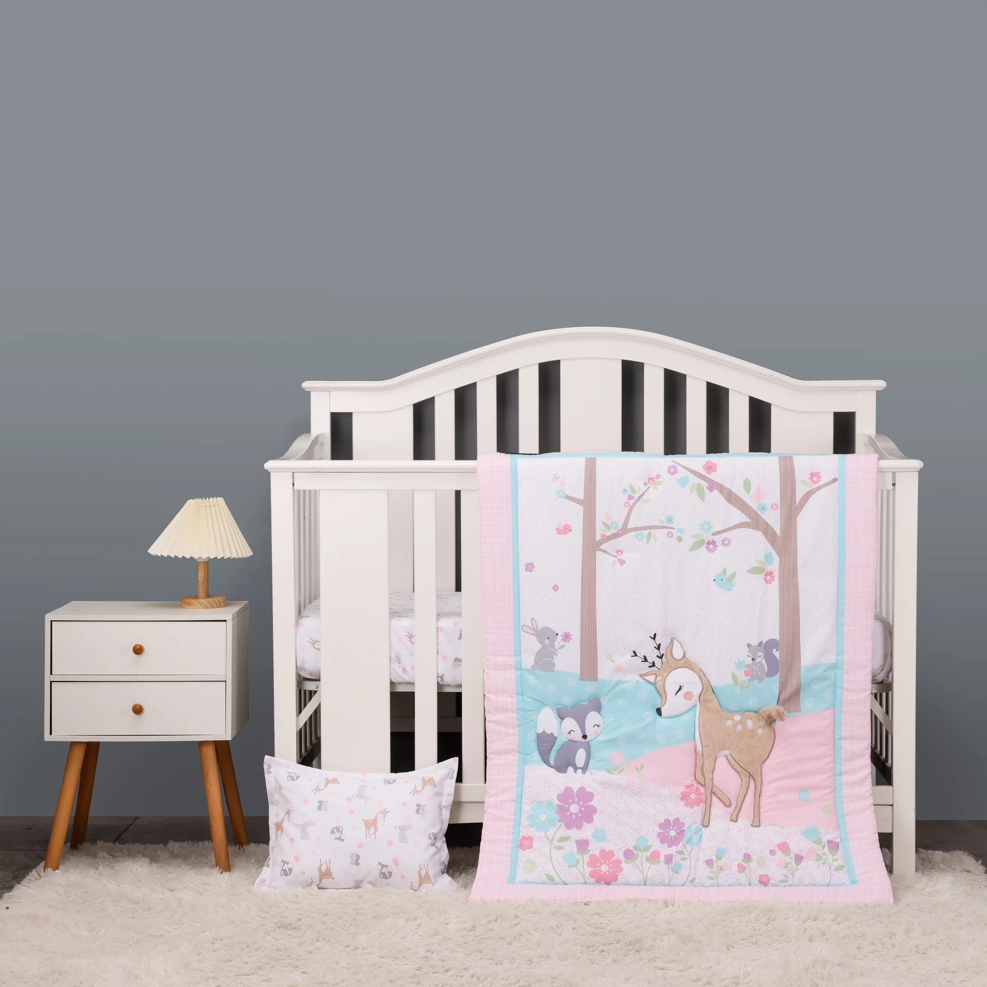 3pcs-micro-fiber-brushed-baby-crib-bedding-set-embroidery-appliquefor-girls-hot-includ-quilt-crib-sheet-crib-skirt，blanket