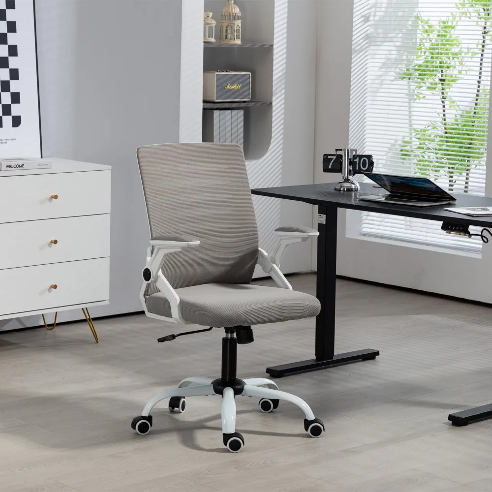 Cadeira traseira de malha ergonômica para mesa do computador, cadeira giratória com apoio lombar e apoio de braço flip-up, cor cinza