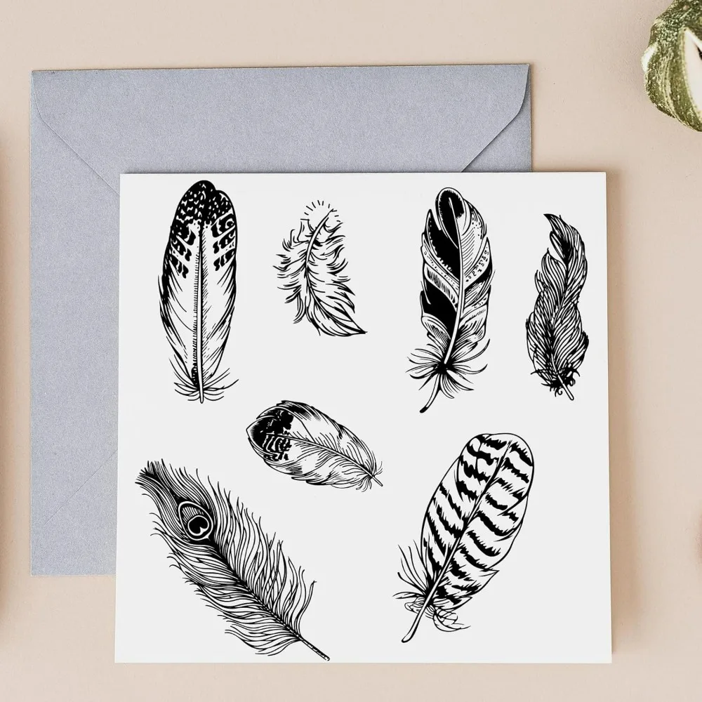 Feather Clear Stamps Feather Silicone Clear Stamp Seals Transparent Rubber Seal Stamps for DIY Scrapbooking Cards Making Photo