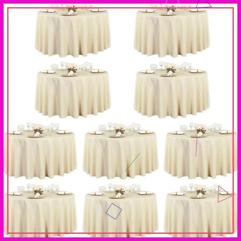 

10 Pack 120 Inch Round Tablecloth Beige for 60 Inch Table - Washable, Wrinkle Resistant Polyester Fabric for Wedding, Party
