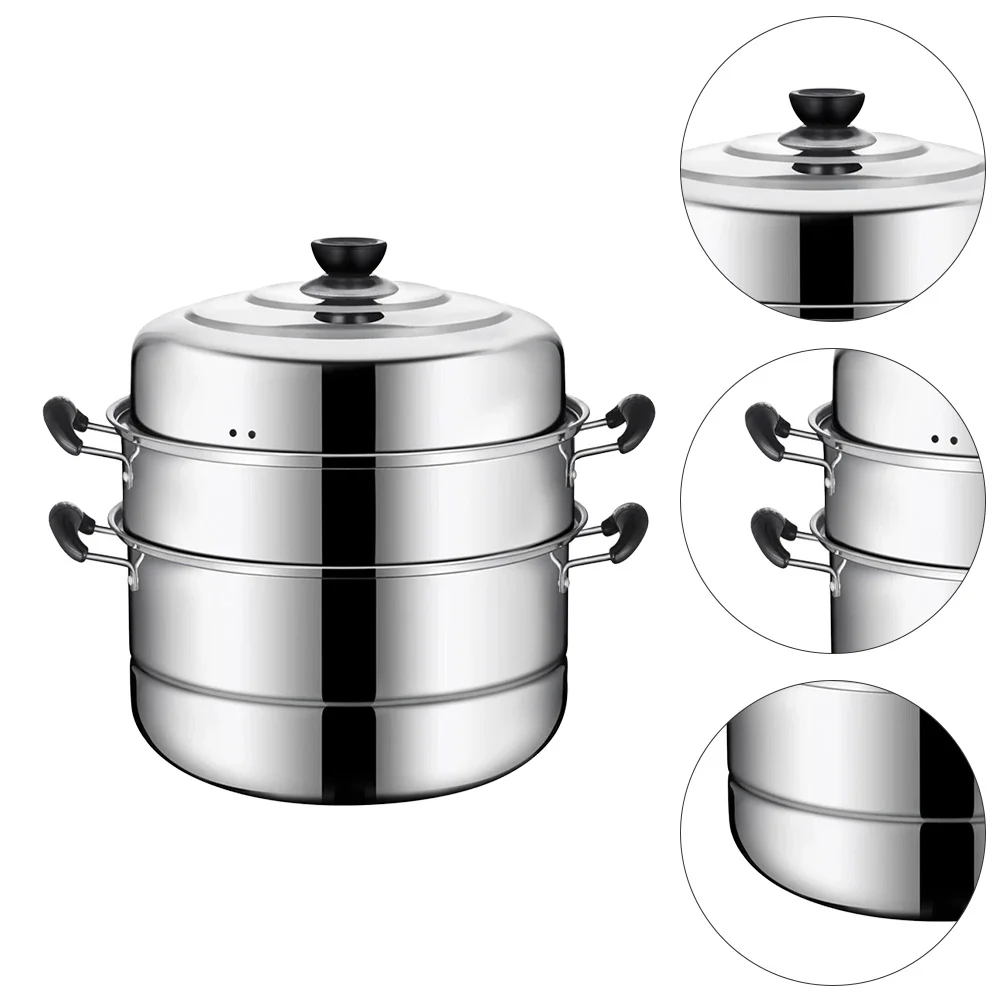 

Steamer Pot Stainless Steel Multifunction Household Stackable Steaming Useful Three Layer