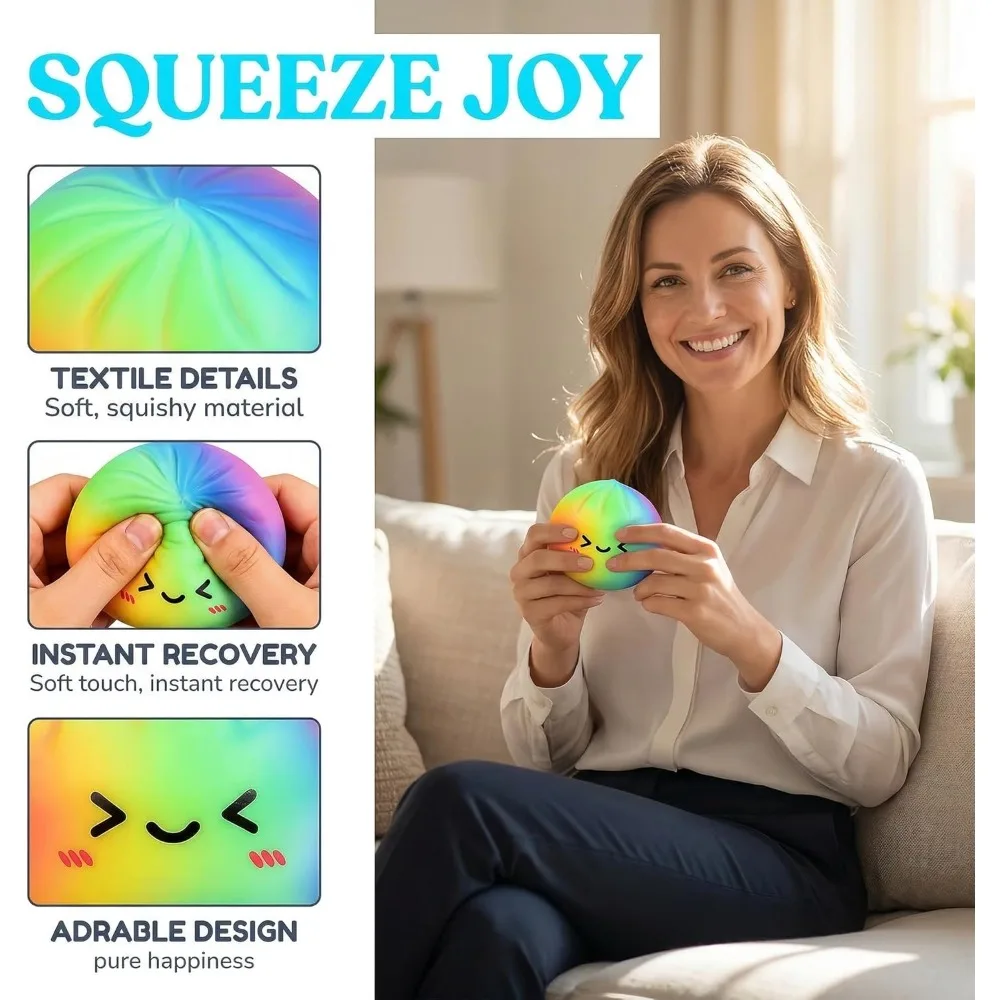 Rainbow Color Dumpling Squishy Toy with Bamboo Slow Rising Stress Relief Fidget Ball Soft Squeeze Toys for Adults & Kids image 5