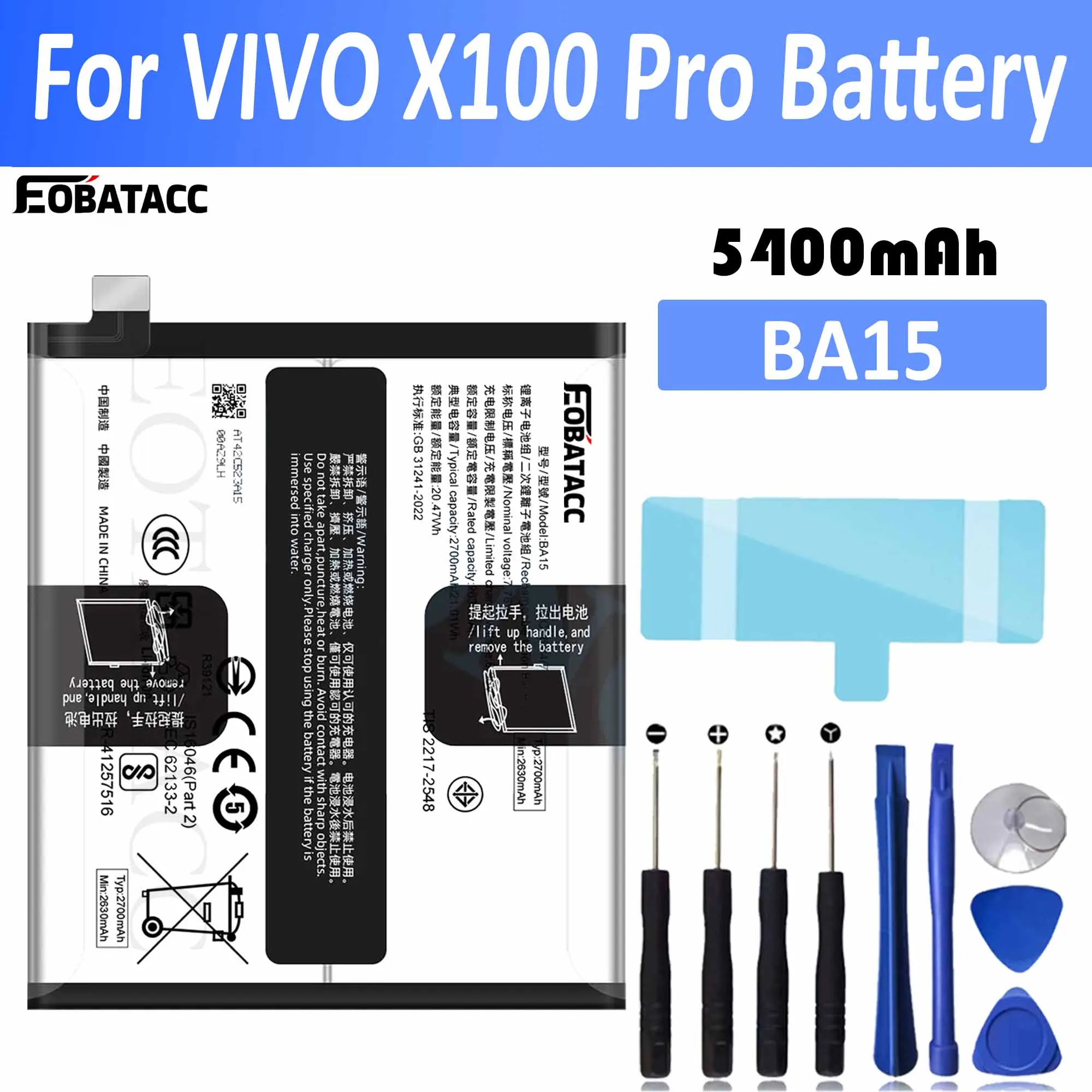 EOTABACC 100% New Original Battery Vivo BA15  X100 Pro Battery +Tools