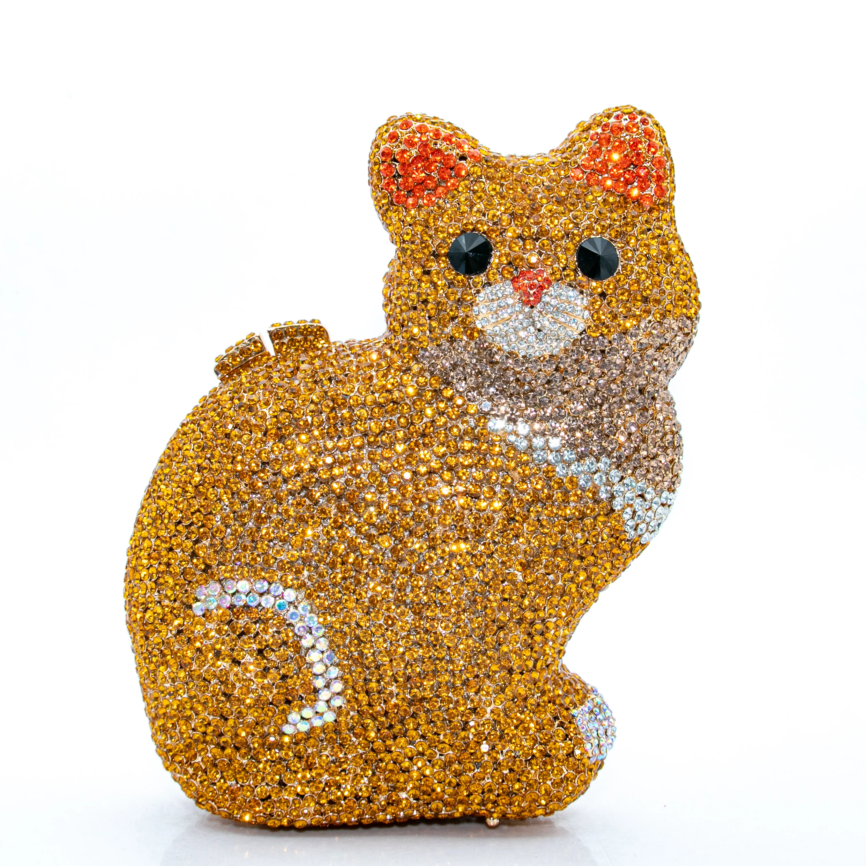 Golden Cat Shape Rhinestone Crystal Clutch Bag Women Luxury Animal Evening Purse Handbag For Wedding Prom Party Dinner Night Out