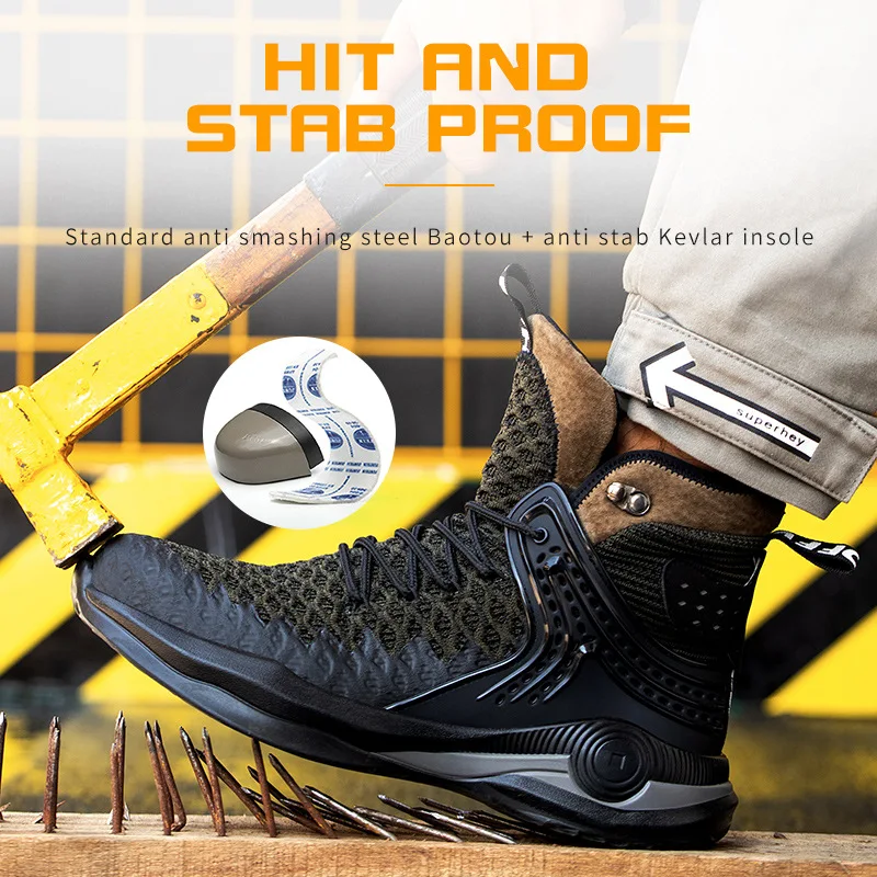 Men's High-Top Steel Toe Safety Shoes Anti-Smashing Anti-Piercing Lightweight Work Footwear for All Seasons