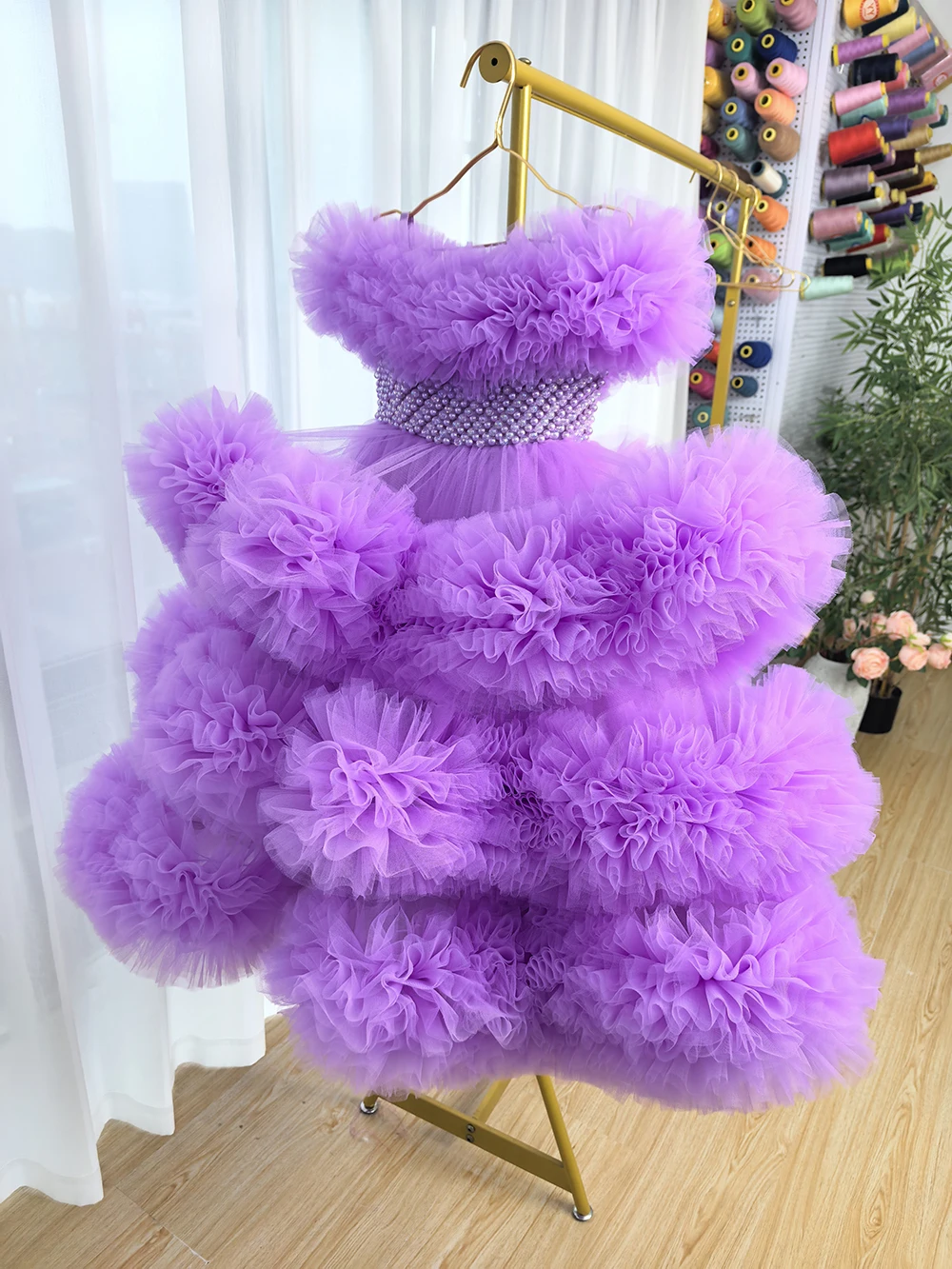 European and American children's puff tulle cake dress 2026 new girls' strapless stage runway piano performance costume