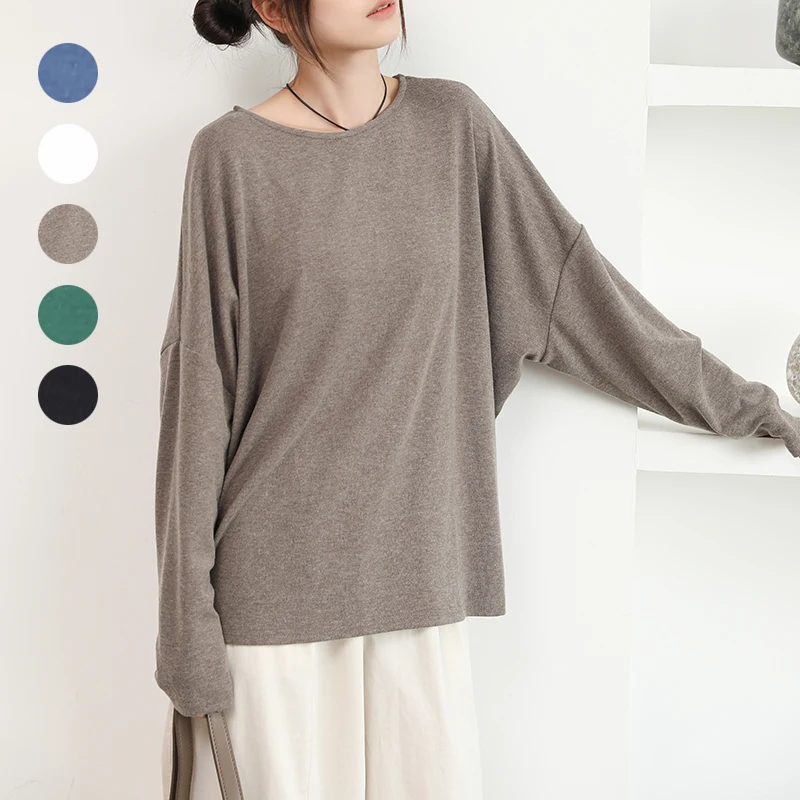 Lockeres Oulder Long Sve Round Ne Color T-Shirt Damen Oberbekleidung Base Irt Top Japanisches SLE Gestricktes Polyester