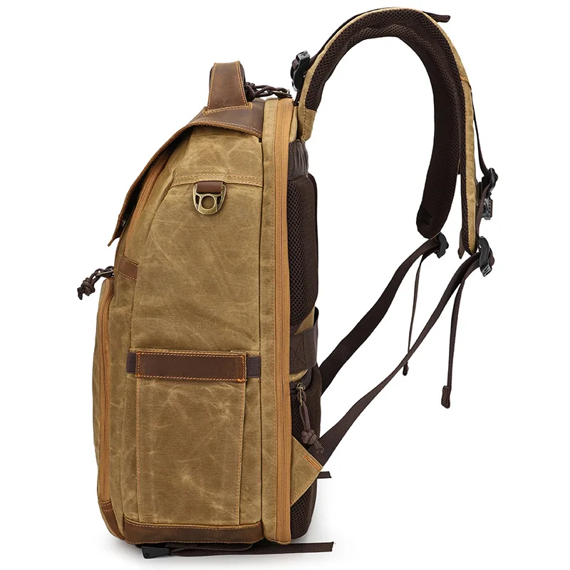 Outdoor Canvas Camera Backpack Waterproof Laptop Compartment Tripod Bracket Vintage Shoulder Strap Photographer Storage Bag