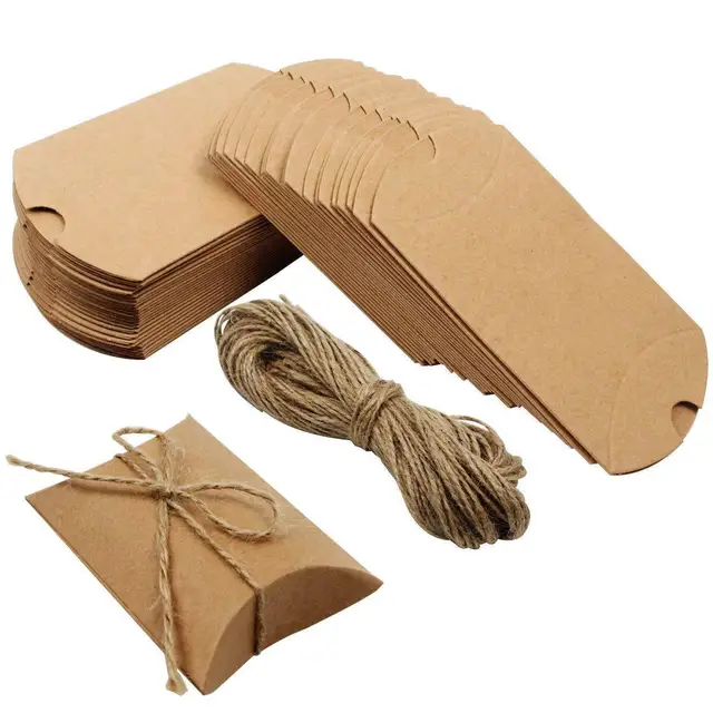 50 SZTUK Kraft Paper Pillow Box Wedding Party Gift Candy Boxes Home Party Birthday Supply Paper Bags for Gifts