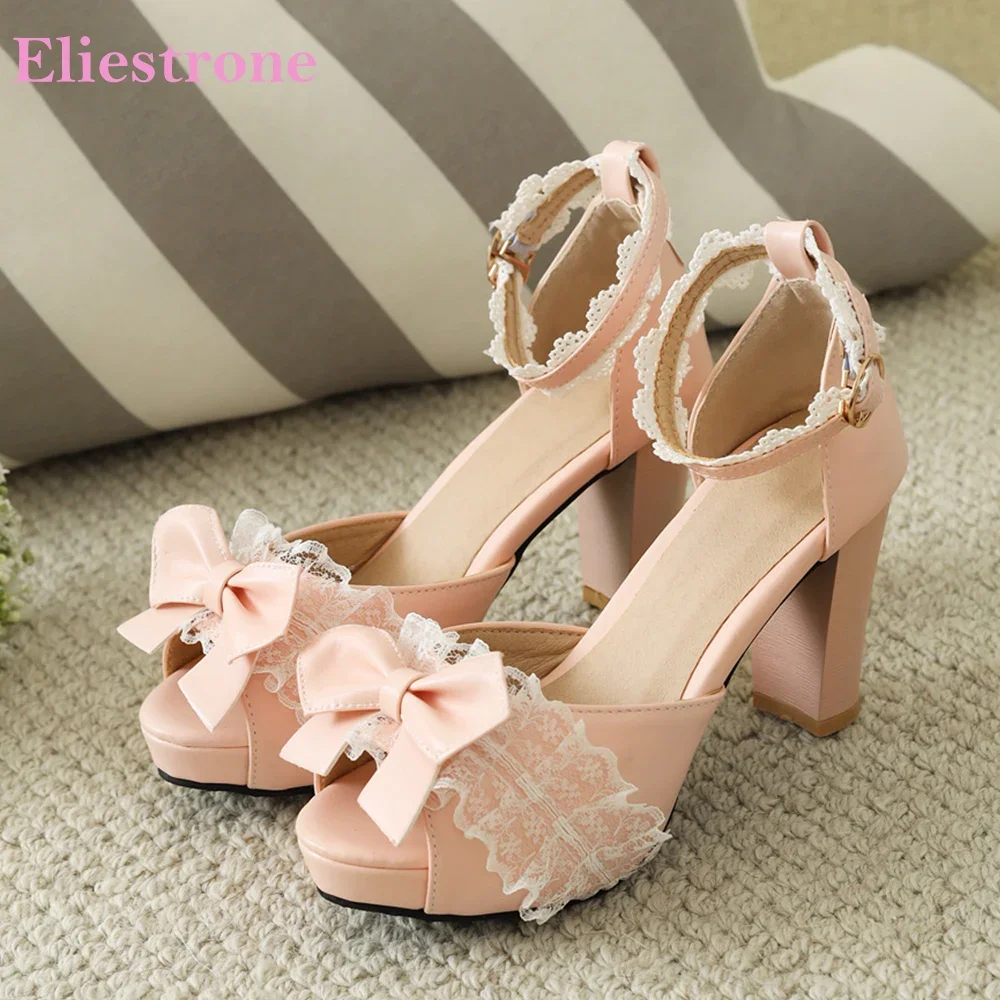 

Summer Sweet Pink White Women Platform Sandals Lovely High Heel Lady Dress Shoes Plus Small Big Size 30 43 45 48