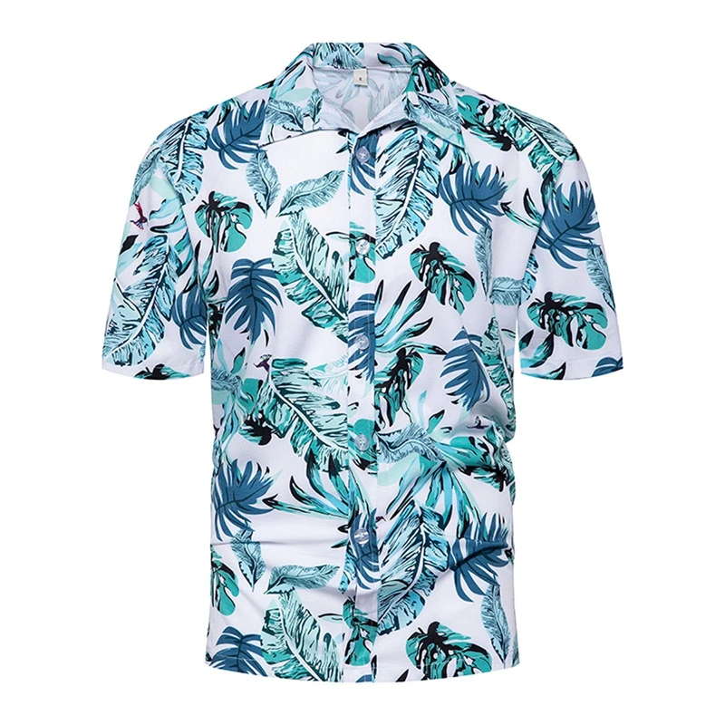 Summer Men's Flower Plant Printed Short Sleeve Hawaiian Shirts Button down Vacation Fashion Beach Top Shirts Oversized Clothes